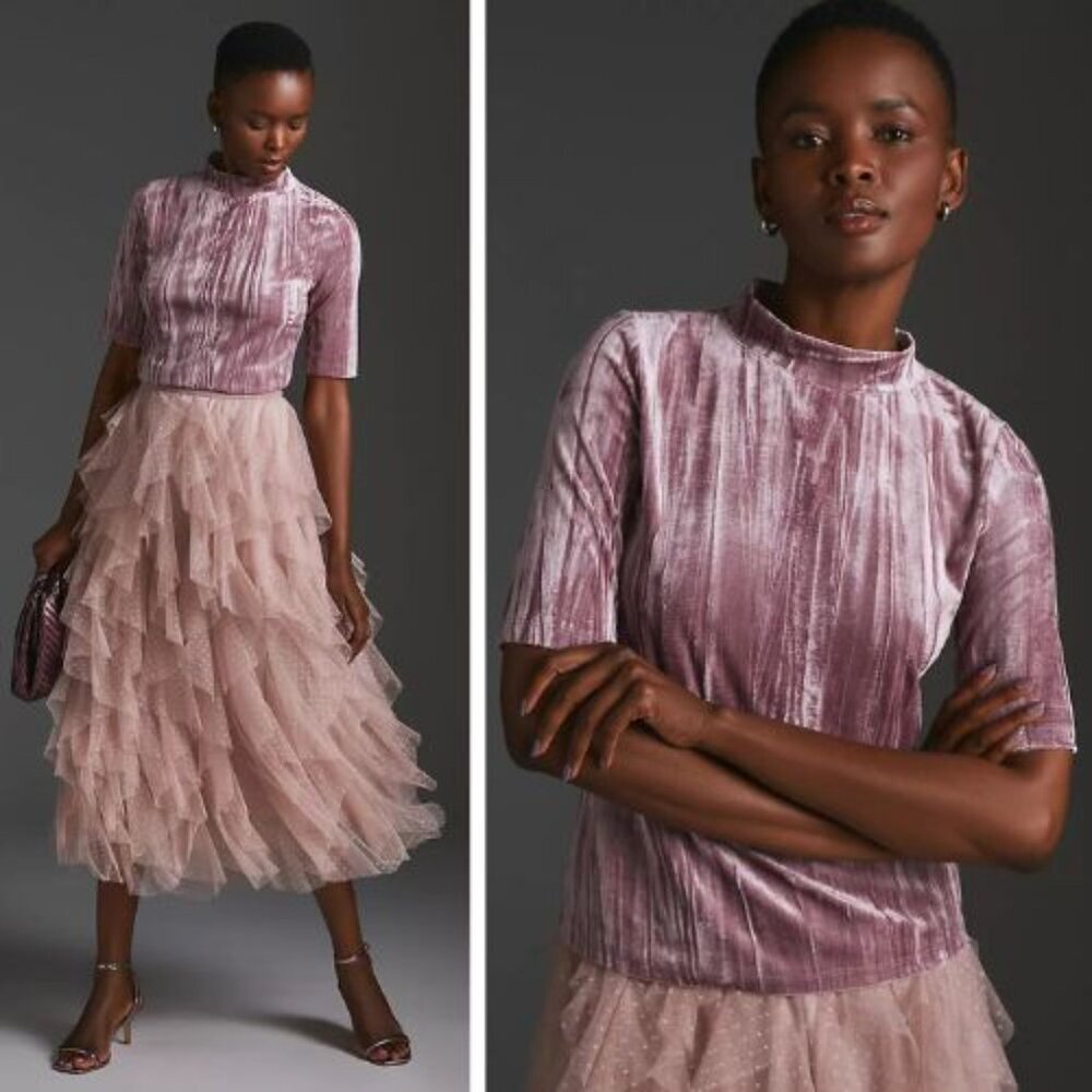 New! Anthropologie Pilcro Pink Velveteen Mock-Neck Top Size LP 51331